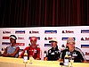 Noriaki Kasai (Japonia), Wojciech Zaręba (masażysta polskiej kadry), Adam Małysz (Polska) i Thomas Morgenstern (Austria)