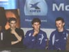 konferencja prasowa - od lewej: Matti Hautamaeki (Finlandia), Simon Ammann (Szwajcaria), Adam Małysz (Polska), Olaf Lubaszenko