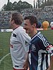 Adam Małysz (Polska) i Olaf Lubaszenko na boisku