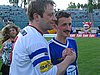 Olaf Lubaszenko i Adam Małysz (Polska) w uścisku dłoni