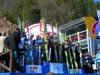 podium konkursu drużynowego - od lewej Finlandia, Norwegia, Austria