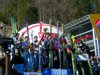 podium konkursu drużynowego - od lewej Finlandia, Norwegia, Austria