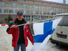 Włodzimierz Szaranowicz z flagą fińską