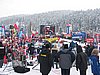 Adam Małysz (Polska) przemawia do kibiców przez telebim